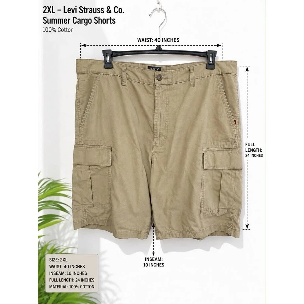 Levi's Men's Cargo Shorts 2XL 40W Khaki Cotton 10